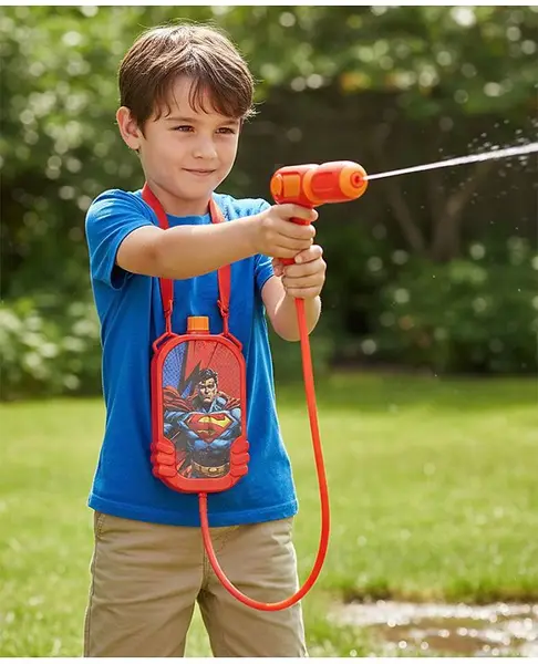 Super Man Back Carry Holi Water Gun with 1.5 Liter Tank - Red