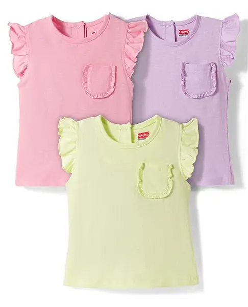 Babyhug Cotton Knit Half Sleeves Solid T-Shirts Pack of 3 - Multicolor
