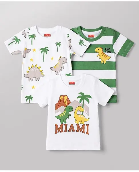 Babyhug Cotton Knit T-Shirts Half Sleeves with Graphics Multi Color 6-9 Months Pack of 3