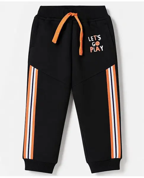 Babyhug Terry Knit Full Length Lets Go Play Printed Lounge Pant - Black