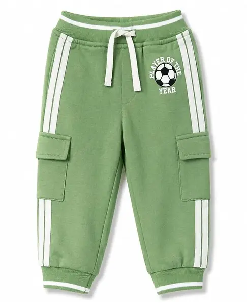 Babyhug Terry Knit Full Length Player of The Year Printed Lounge Pant With Cargo Pocket & Tape Detailing - Light Green