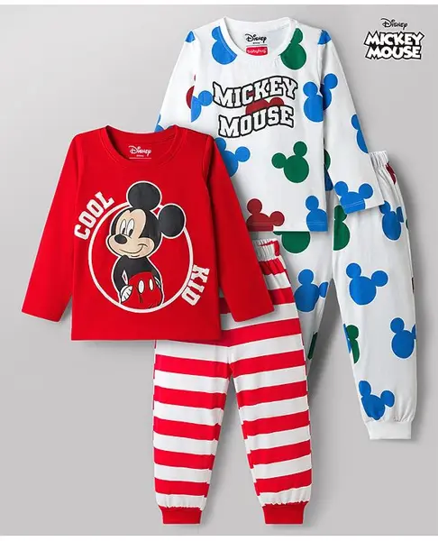 Babyhug Disney Single Jersey Knit Full Sleeves Mickey Mouse Printed Pyjama Night Suit Pack of 2 - Multicolour