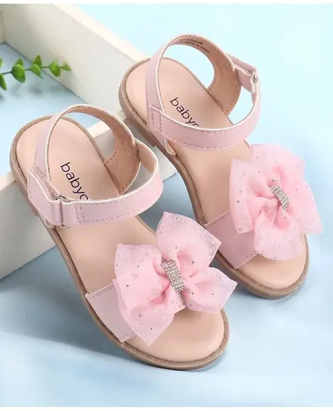 Babyoye Velcro Closure Sandal With Bow Applique - Pink