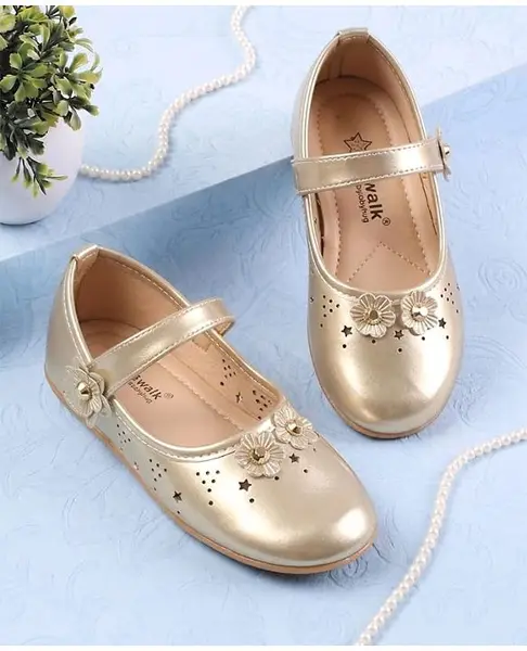 Cute Walk by Babyhug Velcro Closure Ballerina with Floral Applique - Golden
