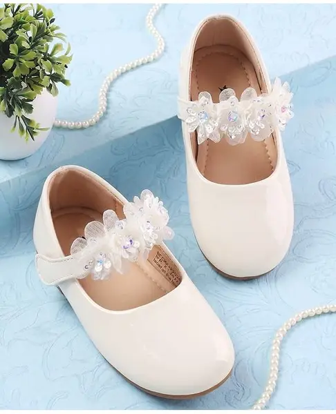 Cute Walk by Babyhug Velcro Closure Ballerina with Floral Applique - Beige