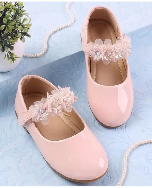 Cute Walk by Babyhug Velcro Closure Ballerina with Floral Applique - Pink
