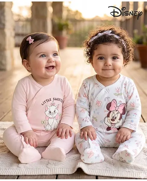 Babyhug Disney Interlock Knit Full Sleeves Footed Sleepsuit with Disney Character Print Pack of 2 - Multicolour