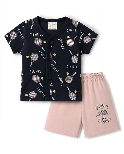 CUCUMBER Single Jersey Knit Half Sleeves Sports Theme Printed T-Shirt & Shorts Set - Grey