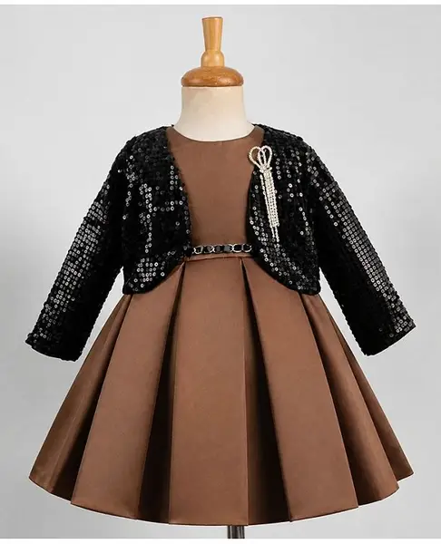 Bluebell Satin Woven Sleeveless Party Dress With Jacket - Brown