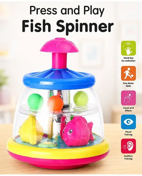 Press & Play Top Spinner Toy  Fish Themed Rotating Toy for Babies & Toddlers