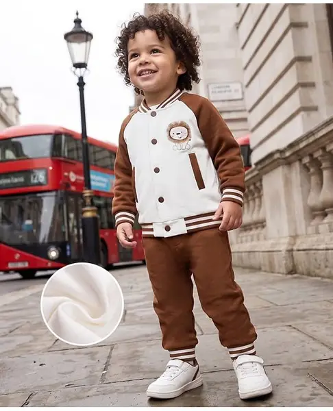 Mark & Mia Cotton Full Raglan Sleeves  Winter Wear T-Shirt & Lounge Pant Set with Lion Print - Brown