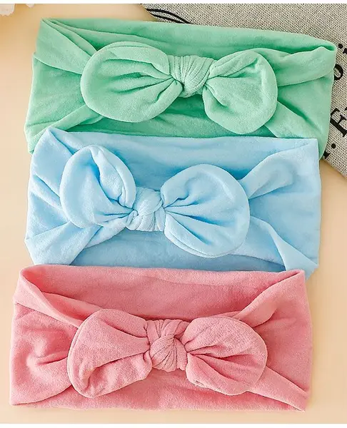 Babyhug Headbands With Bow Applique Pack of 3 - Pink Blue Green
