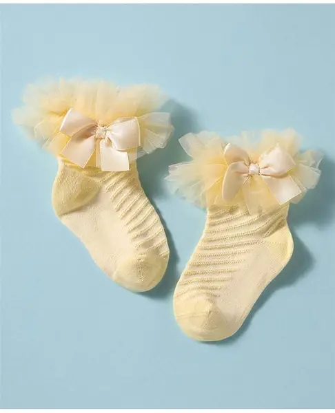 Mustang Knit Ankle Length Socks With Bow Applique - Yellow
