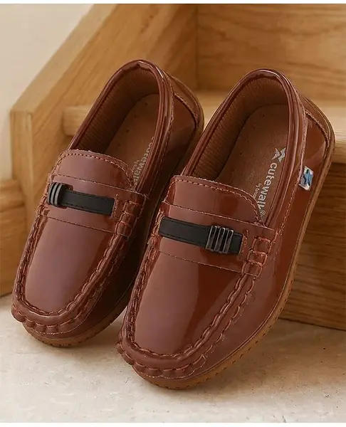 Cute Walk by Babyhug Slip On Party Wear Shoes With Applique - Brown