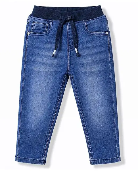 Babyhug Cotton Lycra Denim Washed Jeans With Stretch - Navy Blue