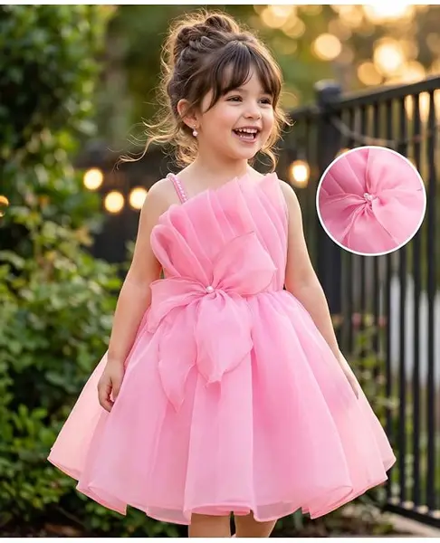 Mark & Mia Woven Sleeveless Solid Party Dress With Bow Applique - Pink