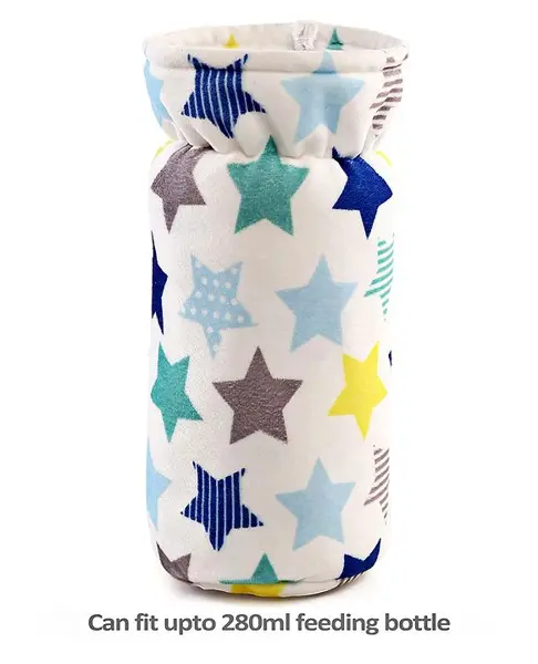 Babyhug Velour Feeding Bottle Cover Stars Print Large Blue - Fits Upto 330 ml Bottle