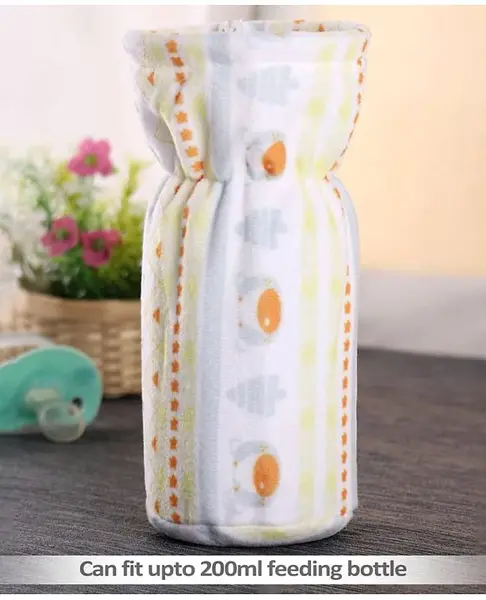 Babyhug Feeding Bottle Cover Bear Print Medium Yellow White - Fits Upto 180 ml Bottle