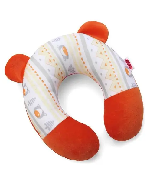 Babyhug Velour Neck Support Pillow Bear Print Large - Orange White