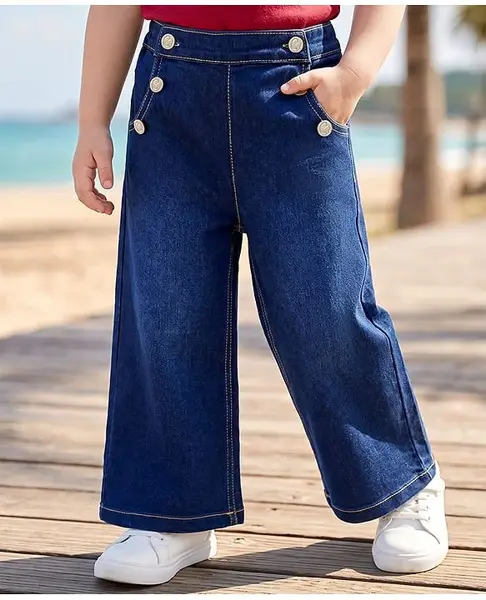 Babyhug Denim Full Length Washed Jeans with Stretch - Blue