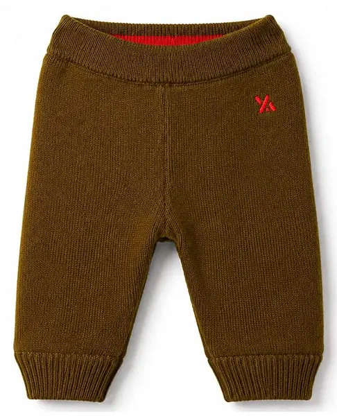 Yellow Apple Fleece lining Knit Full Length Solid Colour Woolen Lounge Pant - Brown