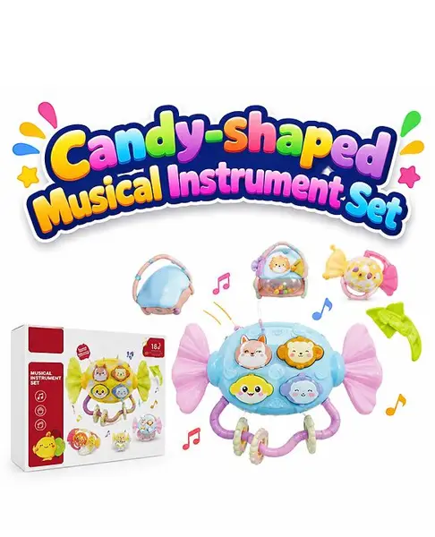 NEGOCIO Candy-shaped animal musical instrument set for 18-month-old babies: educational games  toys  cognitive development  soothing rattle making.- PACK OF 1 - COLOR MAY VARY