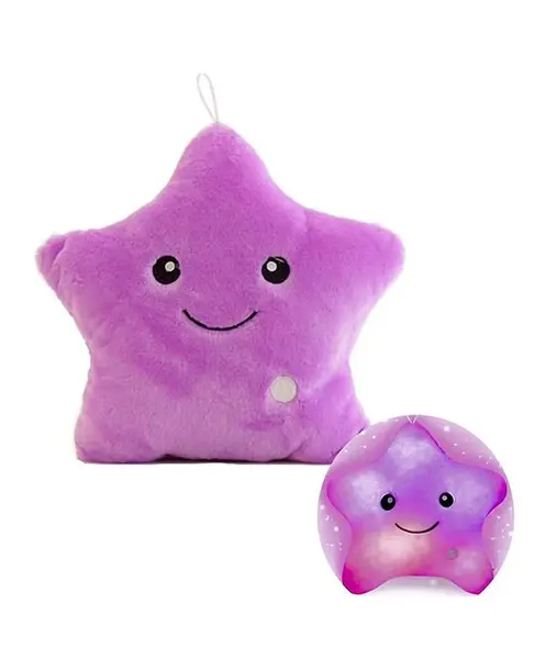 Happy Hues 43 cm Glowing Star LED Light-Up Plush Stuffed Toy  Soft Color-Changing Decorative Star for Kids Bedroom & Nursery  Battery Operated Night Light Toy -Purple