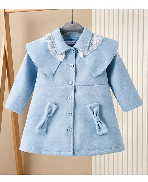 Mark & Mia Woven Solid Winter Frock with Full Sleeves and Bow Detail in Blue