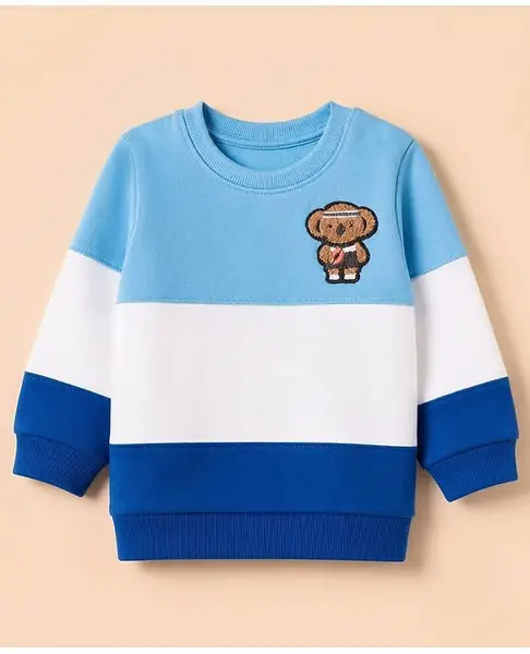 Babyoye 100% Cotton 3 Thread Heavy Guage Brushed Back Fleece 310GSM Sweatshirt with Full Sleeves and Koala Embroidery with Cut & Sew - Light Blue