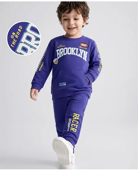 Babyhug Terry Knit Full Sleeves Text Printed T-Shirt & Lounge Pant Set - Purple