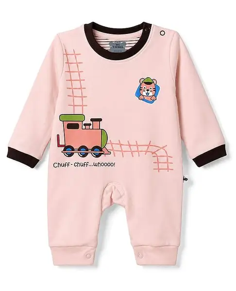 Mini Taurus Knitted Full Sleeves Romper With Vehicle Print - Light Peach