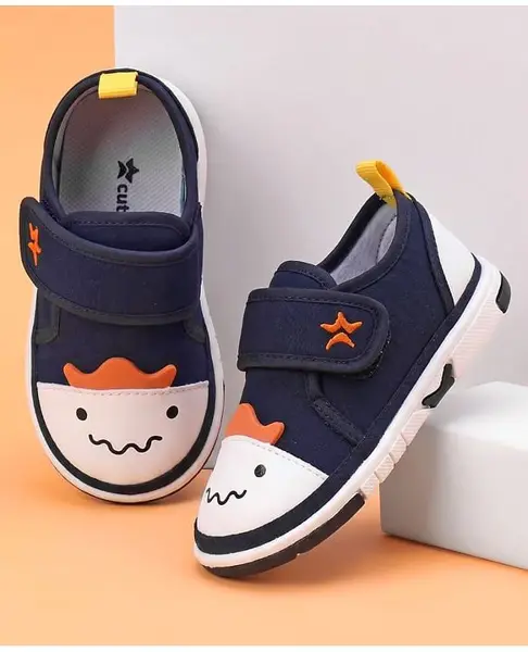 Cute Walk by Babyhug Velcro Closure Animal Face Printed Musical Casual Shoes - Navy Blue