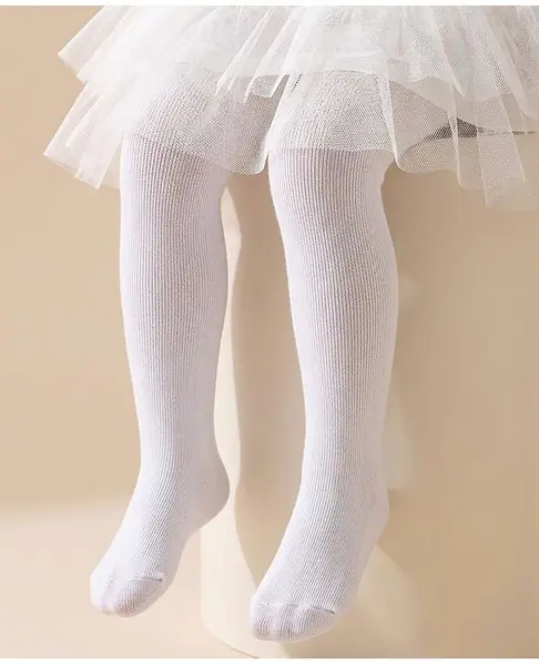 Cute Walk by Babyhug Cotton Knit Full Length Solid Anti Bacterial Tights - White