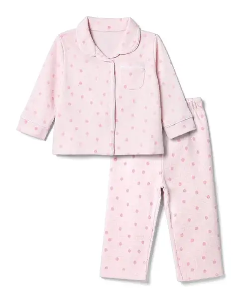 Bonfino 100% Cotton Knit Full Sleeves Co-Ords Shirt & Pyjama Night Suit with Polka Dots Print - Pink