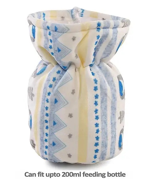 Babyhug Velour Feeding Bottle Cover Medium Bear Print  - Yellow & White