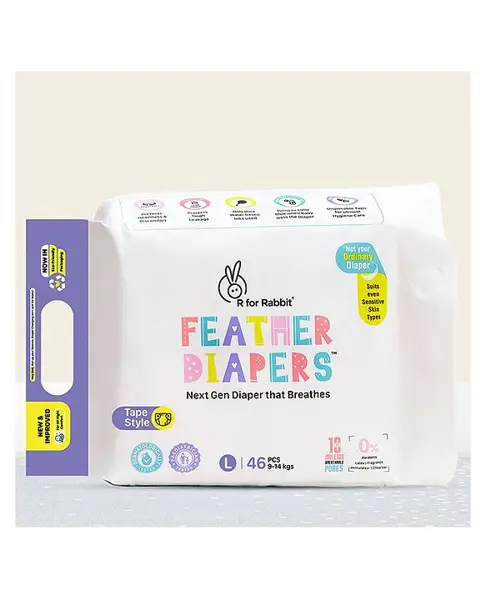 R for Rabbit Feather Diaper Tape Style Large -  46 Pieces