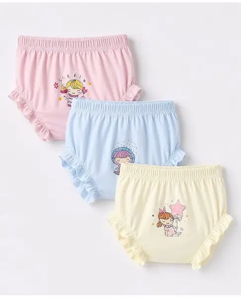 Simply Single Jersey Knit Doll Printed Bloomers Pack Of 3 - Light Blue Pink & Yellow