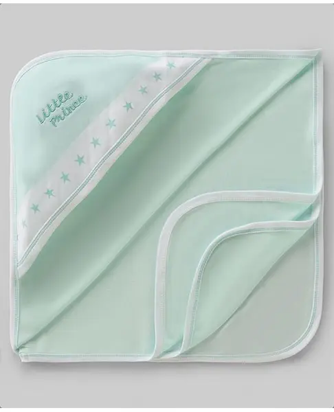 Pink Rabbit Interlock Knit Solid Towel & Wrappers With Star Print L 81 x B 75 cm - Aqua Blue