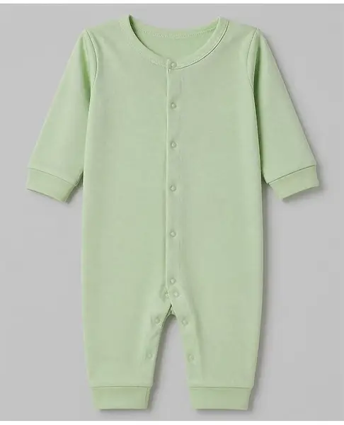 Babyhug 100% Cotton Interlock Knit Full Length Romper - Neon Green