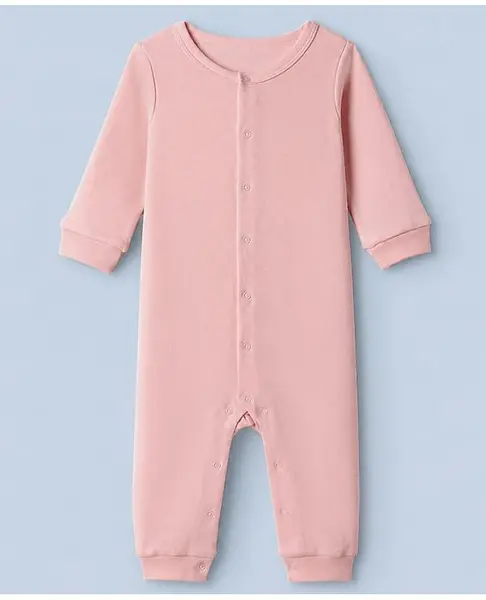 Babyhug 100% Cotton Interlock Knit Full Sleeves Solid Romper - Peach