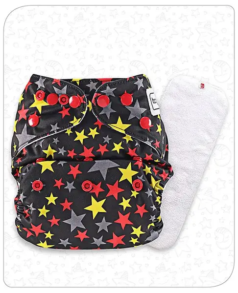 Babyhug Free Size Reusable Cloth Diaper With Insert Star Print - Black Red