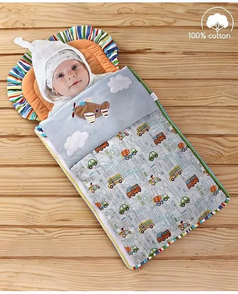 Babyhug Premium Cotton Baby Nest Bag Transport Theme - Multicolor