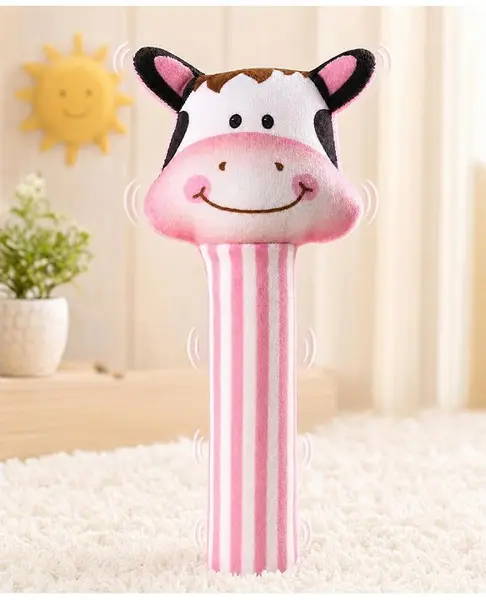 Babyhug Cow Face Rattle Cum Soft Toy - Pink White