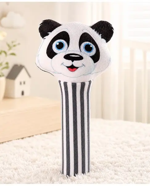 Babyhug Panda Face Rattle Cum Soft Toy - White Black (Color May Vary)