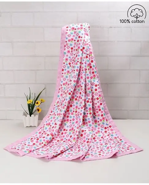 Babyhug Premium 3 Layered Lightweight Baby Muslin Blanket Floral Print - Pink