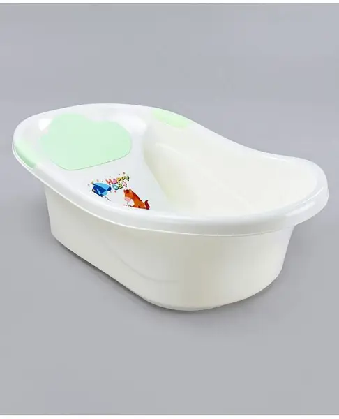 Medium Size Baby Bath Tub With In-built Bather - White Green (Print May Vary)