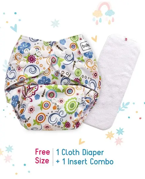 Babyhug Free Size Reusable Cloth Diaper With Insert - White (Packaging MAy Vary)
