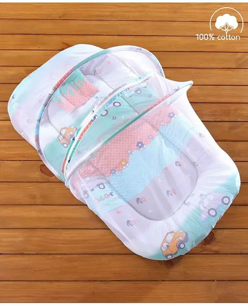 Babyhug Cotton Bedding Set with Mosquito Net Parkland Print - Multicolor