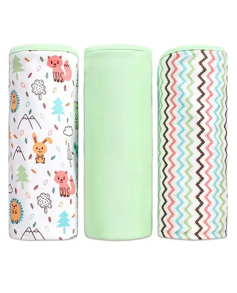 Babyhug 100% Cotton Wrapper Pack of 3 Animal Print - Green