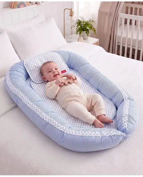 Babyhug Premium Baby Nest 3 Piece Gadda Set Polka Dots Print - Light Blue